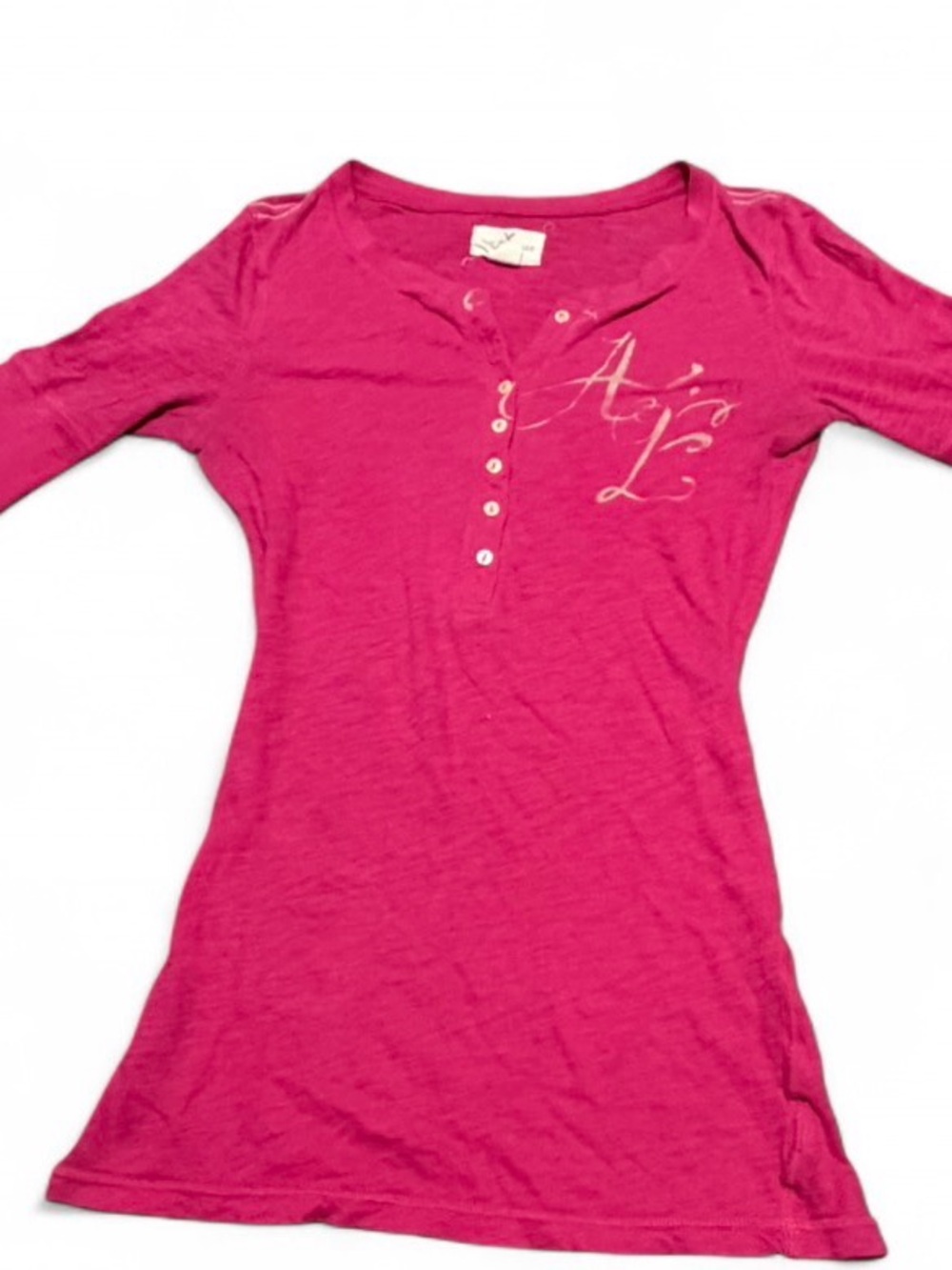 Vintage Y2K American Eagle Hot Pink Henley Graphic Top